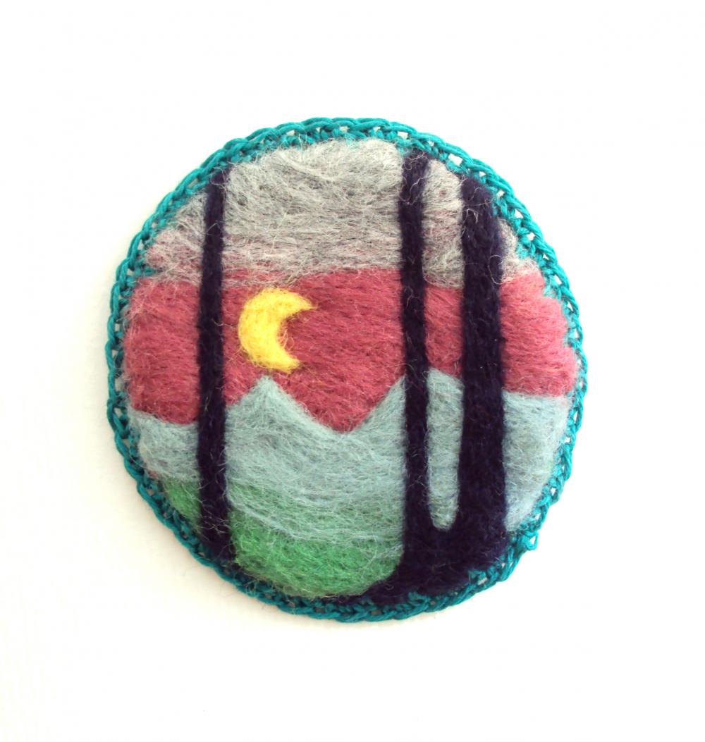 Felt brooch, mint green woodland pin, needle felted badge, made to order.